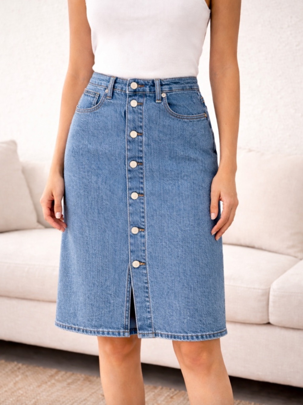 Everlane Denim Button Front Skirt Blue Size 27